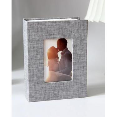 Imagem de Álbum de fotos 10 x 15 com capa de linho, pequeno álbum de fotos para 100 fotos, álbum de fotos portátil para família, livro de fotos de férias (cinza)