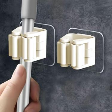 Imagem de Pacote com 2 suportes para vassouras sem perfuração, suporte de parede para esfregão e vassoura, organizador de armazenamento de ferramentas de jardim para cozinha