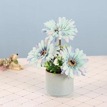 Imagem de 23 cm, ramo de flores artificiais, gerbera, ramo de girassol, decoração de jardim, casamento, Natal, festival, artigos de festa, decoração de casa (azul)