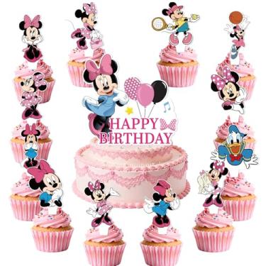 Imagem de 25Pcs Minnie Birthday Party Supplies Pack Includes 1 Cake Topper 24 Cupcake Toppers for Minnie Party Supplies