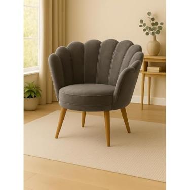 Imagem de Poltrona Decorativa Pétala de Veludo – Poltrona Confortável e Sofisticada com Pés Palito para Sala de Estar e Quarto (Cinza)