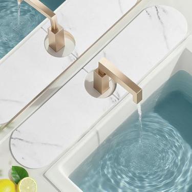 Imagem de Tapete de torneira de 23,6 polegadas para pia de cozinha, almofada de deck de pedra absorvente de diatomita de mármore, protetor de balcão seco de banheiro e protetor de respingos para atrás da