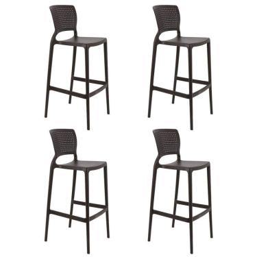 Imagem de Kit 4 Cadeiras Tramontina Safira Alta Bar Em Polipropileno E Fibra De Vidro Marrom 92138109