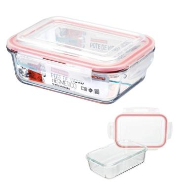 Imagem de Vasilha De Vidro Hermético Marmita Mantimentos Tampa 1040ml Para Microondas Freezer Congelador Geladeira Guarda Alimento