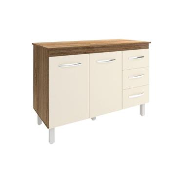 Imagem de Balcão Gabinete Para Pia 118 Cm Cozinha Bruna Savana Off White Com Tampo Tampão 120 Cm Savana