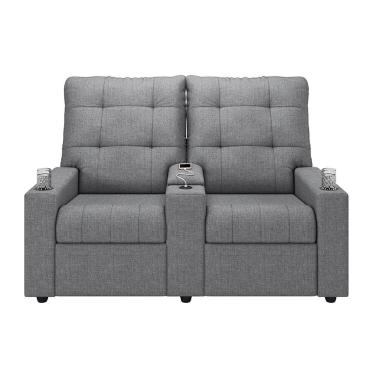 Imagem de Poltrona Reclinável Para Cinema Parma 2 Lugares Baú Usb Linho Fh1 - D'rossi Cor Cinza
