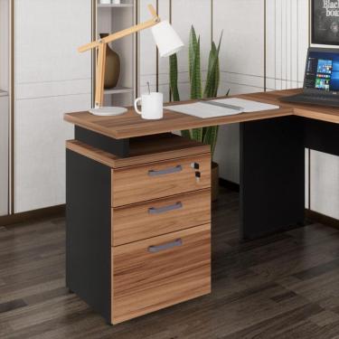 Imagem de Gaveteiro De Escritório Com Tampo Auxiliar 90cm Com Chave 3 Gavetas Multimóveis Cr25301 Sevilha Preto