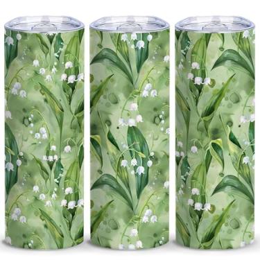 Imagem de TSLOVER Copo de flor May Birth – Copo skinny com isolamento floral lírio do vale de 590 ml com tampa, presente de aniversário personalizado para mulheres, mãe, avó, amiga, 1 peça
