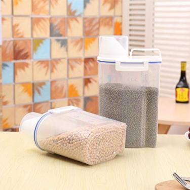 Imagem de Caixa de armazenamento de arroz de plástico portátil de 1,5 L, recipiente hermético de armazenamento de alimentos com copo medidor, bico de despejo e grande capacidade, para armazenamento de farinha