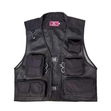 Imagem de Colete De Pesca Verão, Colete De Homem Leve Oco Fino Multibolsos Em Malha Respirável, Casaco Trabalho E Safari Para Uso Externo, Para Fotografia E Trabalho(Black,L)