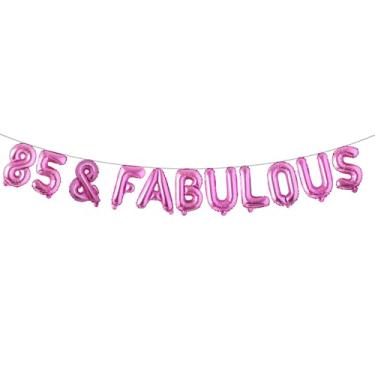 Imagem de 85 & Fabulous Banner de balão, decorações divertidas de festa com glitter multicolorido para artigos de decoração de festa de aniversário de 85 anos (85 e FABULOSO rosa vermelho)