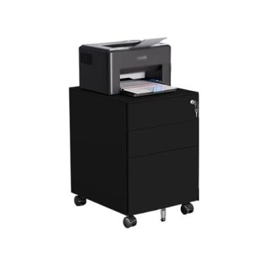 Imagem de Armário de Arquivos Armário móvel prático, armário de arquivo aço, armazenamento escritório, sob a mesa, com travamento, gaveta dados(Preto)