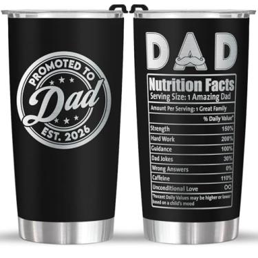 Imagem de FROOBLEQUIRK Copo Promoted to Dad 2026 de 590 ml – Presente do Pai Novo, Caneca de Viagem com Fatos Nutricionais Engraçados, Copo de Café Isolado de Aço Inoxidável para Anúncio do Bebê, Dia dos Pais