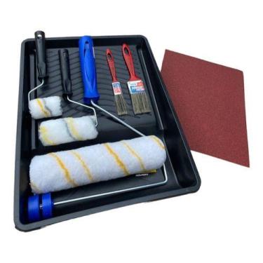 Imagem de Kit Pintura Parede Casa Rolo Lã Com Lixa E Pincel C/ 12 Pçs - Tigre