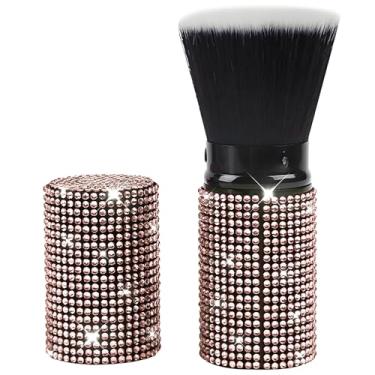 Imagem de Pincel de blush retrátil de strass brilhante, pincéis de maquiagem de diamante brilhante, base retrátil, blush, pó facial, ferramenta cosmética, com capa - ajustável (champanhe)