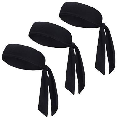 Imagem de Faixa de cabelo para tênis – Faixa esportiva ideal para atletismo, piratas, karatê mantém o suor e o cabelo fora do seu rosto (3 peças-3 preto)