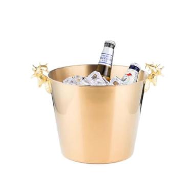 Imagem de Balde de gelo de aço inoxidável bicamada preservação do calor isolamento frio bonito KTV champanhe vinho tinto cerveja gelo bloco de gelo balde comercial (dourado, sem prateleiras)