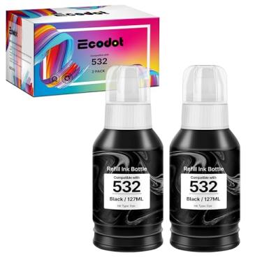 Imagem de ecodot Garrafas de tinta de reposição compatíveis para Epson 532 Black Ink Bottle Use com impressora ET-M1100 ET-M1120 ET-M1170 ET-M2170 ET-M3170 ET-M3180 (2 preta)