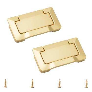 Imagem de MOROBOR 2 peças de puxadores de gaveta de portas de bolso, puxador de anel de puxar nivelado, puxadores ocultos de móveis de liga de zinco com parafusos para armários e gavetas de guarda-roupa (cobre