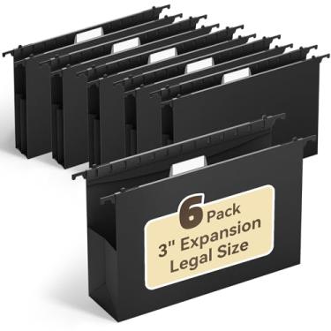 Imagem de Ansook Pastas de arquivo suspensas de plástico tamanho ofício, pasta de arquivos de expansão reforçada de 7,6 cm com aba de 1/5, pacote com 6 pastas de armário de arquivo resistentes, pasta suspensa