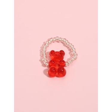 Imagem de Lindo anel de urso gomoso para mulheres e meninas, anel elástico com contas ajustáveis, joia de urso de resina kawaii, acessório estético moderno Y2K, anel de declaração colorido, presente para
