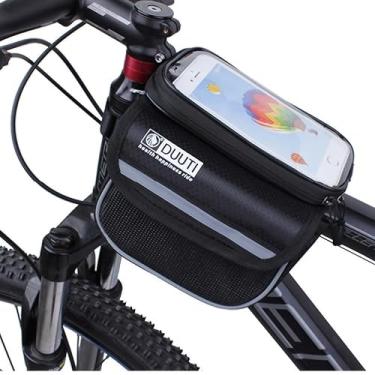Imagem de Kriopy Bolsa de bicicleta, bolsa de selim de bicicleta, suporte de telefone para bicicleta, suporte de telefone para bicicleta com tela sensível ao toque, impermeável, bolsa de tubo superior