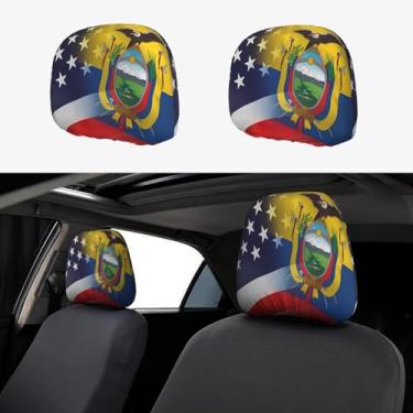 Imagem de KOSUES Capas para encosto de cabeça de carro com bandeira americana do Equador, pacote com 2, capas de apoio de cabeça para assento de carro com elástico automotivo, acessórios para o interior do
