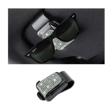 Imagem de FALVFUN Suporte de óculos de sol Bling para carro, suporte para óculos de sol automotivo com strass de cristal, organizador de clipe de cartão de bilhete de diamante brilhante para mulheres e meninas