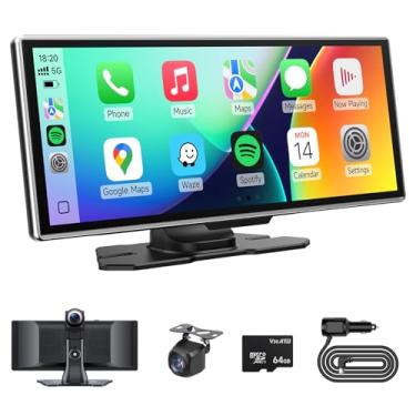 Imagem de Tela veicular sem fio para carro com câmera de painel 4K e câmera de backup 1080p, carplay portátil de 11,26 polegadas e tela sensível ao toque para Android, estéreo de carro, navegação GPS, Bluetooth