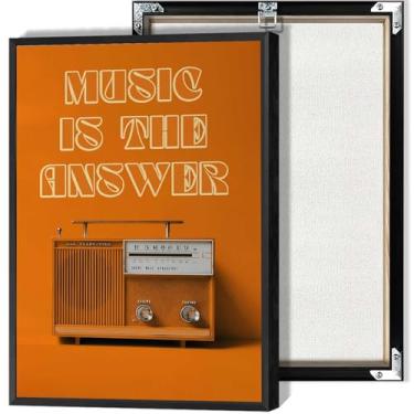 Imagem de Pôster Music Is The Answer Arte de parede em tela de rádio vintage laranja impressões estéticas vintage para sala de estar quarto decoração de parede de casa 30 x 40 cm sem moldura