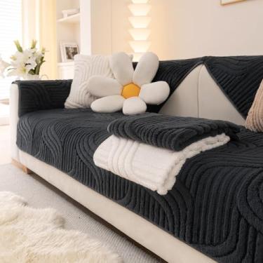 Imagem de Aucrovee Capa de sofá lisa e macia, lavável, antiderrapante para sofá com 3 almofadas, protetor de móveis para animais de estimação (1 peça 91 x 160 cm, cinza escuro)