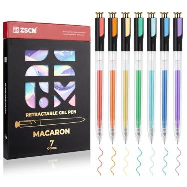 Imagem de Canetas de gel Macaron retráteis, 7 cores de grande capacidade, canetas de tinta de gel pastel cremosas para colorir adultos, caneta de cor lisa de ponta fina de 1,0 mm para desenho Kawaii, anotações