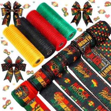 Imagem de Yuefunny 10 unidades de fita preta do mês da história, 4 rolos de fita de malha e 6 rolos, guirlanda de borda com fio de serapilheira metálica para embrulhar artesanato para festa do mês da história