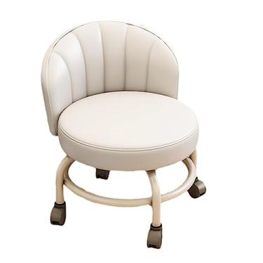 Imagem de BSNANCA Banqueta curta com encosto e couro PU impermeável para garagem, loja, escritório, cadeira pequena com rodas com banqueta de pé (bege)