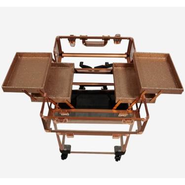 Imagem de JYXYXSCP Caixa de maquiagem de carrinho de acrílico profissional de camada dupla para armazenamento de unhas e cabelos com rodas