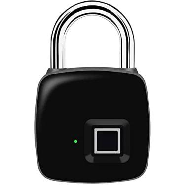 Imagem de Cadeado de impressão digital, cadeado inteligente, cadeado de alta segurança, cadeado antirroubo USB Rechargea, adequado para armário, academia, porta, bagagem, mala, bolsas, preto