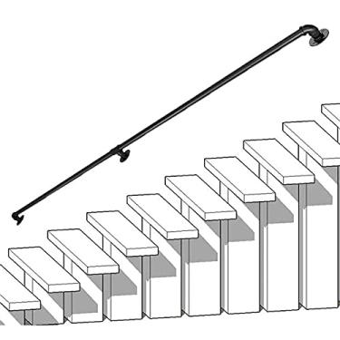 Imagem de Corrimão de escada - kit completo, corrimão de tubo preto industrial de escada com suporte de montagem na parede, casa contra a parede, grades internas e externas para idosos (tamanho: 5,8 m)
