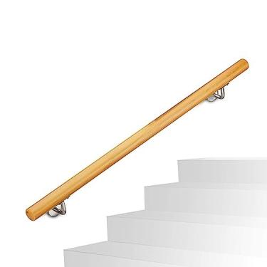 Imagem de Corrimãos de escada antiderrapantes de madeira maciça de madeira natural, uso doméstico contra a parede, grades internas do sótão para idosos, hastes de suporte de corredor (tamanho: 2,7 m)