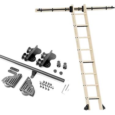 Imagem de ASXCAQ Trilho de porta deslizante 1 m - 6 m escada telescópica biblioteca de ferragens kit de ferragens trilho redondo/trilho para casa/interior/sótão com rolos de piso (tamanho: 20 pés/600 cm kit de