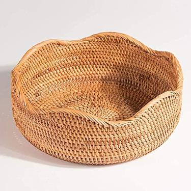 Imagem de Cesta de frutas, cestas de armazenamento de vime, cesta de frutas multifuncional tecida à mão, cesta de pão para sala de estar, cesta de vime de algas marinhas, decoração de casa, prato de frutas (A L