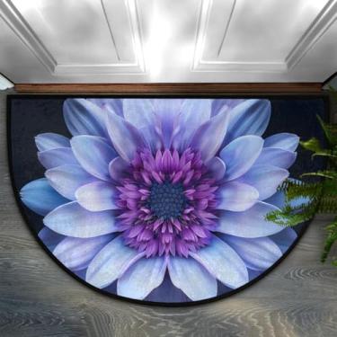 Imagem de Tapete de porta meio redondo, flor, girassol, roxo, antiderrapante, absorvente, semicírculo, tapetes laváveis, para ambientes internos e externos, pátio, cozinha, banheiro, entrada, lareira, decoração