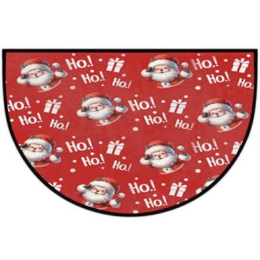 Imagem de Tapete de porta meio redondo Ho vermelho Papai Noel antiderrapante absorvente semicírculo tapetes laváveis, tapetes de meia lua para interior, pátio, cozinha, banheiro, entrada, lareira, decoração de