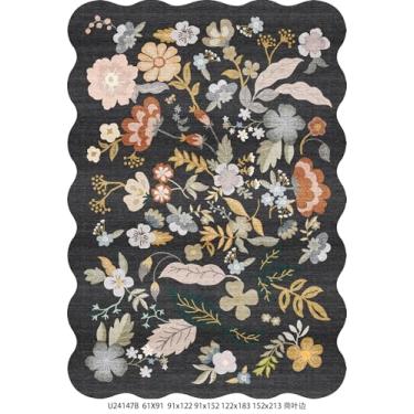 Imagem de BYYVOO Tapetes recortados 12 x 18: Tapete floral antiderrapante lavável para sala de estar para quarto, escritório, cozinha - Boho Wildflower ultra fino macio tapete de baixa pilha para decoração de