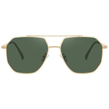 Imagem de MEETSUN Óculos de sol aviador retrô grandes para mulheres e homens, polarizados, grandes, vintage, clássicos, quadrados, aviadores, Armação dourada/lente verde escura, Standard