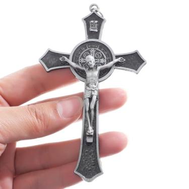 Imagem de KOMI Crucifixo de metal preto, crucifixo pequeno de São Bento, para decoração de casa, 12 x 7 cm, cruz de Jesus Cristo, proteção de San Benito, presentes de fé católica
