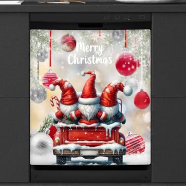 Imagem de Capa de ímã de lava-louças de caminhão de Natal Papai Noel, capas magnéticas para decoração de lava-louças, capa magnética para porta de geladeira, decalque de geladeira para cozinha, eletrodomésticos