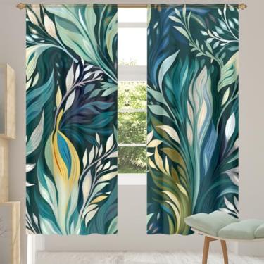 Imagem de 2 conjuntos de painéis de folhas natureza primavera cortinas transparentes arejadas com filtro leve painéis de cortina leve cortina de porta cortina para janela para sala de estar, quarto, jantar, 84