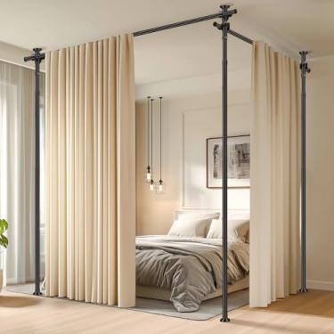 Imagem de Jilron Divisor de quarto varão de tensão sem perfuração, altura ajustável, configuração rápida para aluguel, dormitório, quarto, escritório (preto - L72-200 × H43-304.8 cm)