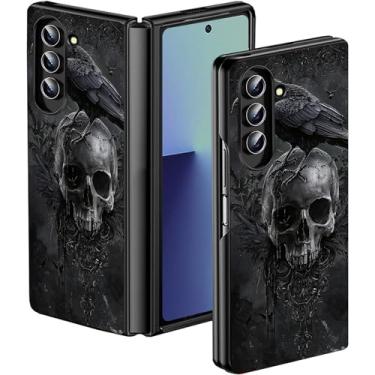 Imagem de BWEGRHE Capa fina de caveira de corvo para Samsung Galaxy Z Fold 7, capa rígida de policarbonato, à prova de choque, resistente a arranhões, capa para celular feminina e meninas para Galaxy Z Fold 7