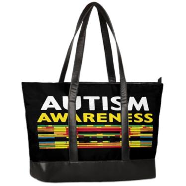 Imagem de Bolsa feminina de lona para laptop, arte, autismo, 40 cm, grande capacidade, bolsa de ombro, leve, casual, para negócios, escritório, viagem, escola, faculdade, fim de semana